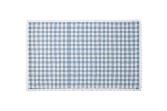 Blue and white checkered placemat isolated on transparent.