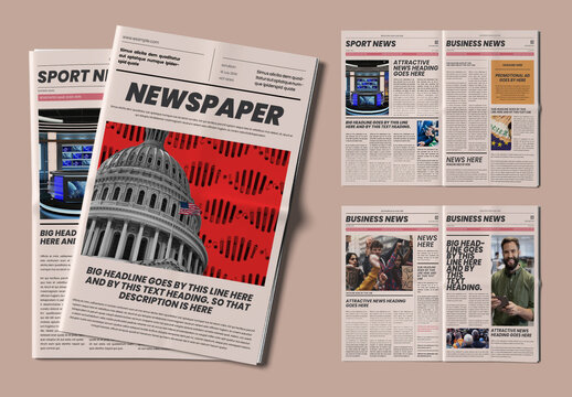 Newspaper Template Layout With Business And Sport News