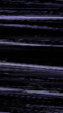 Dark purple television static with flickering noise and horizontal lines creating a glitch effect. Bad signal reception on an old cathode ray tube screen causing visual interference and distortion