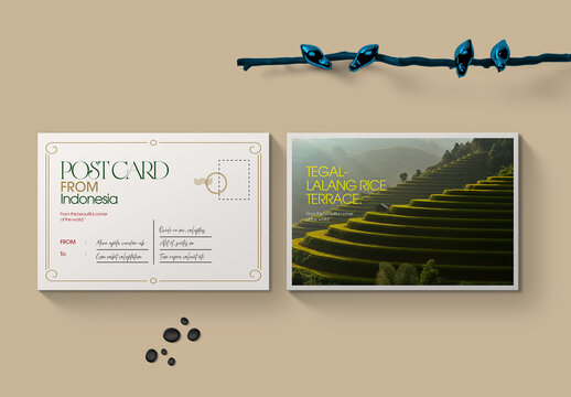Travel Postcard Template With  Vintage Design Layout