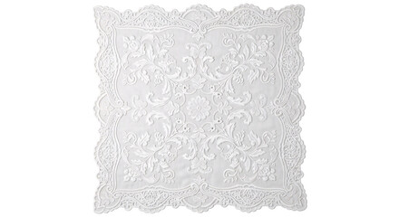 White lace decorative tablecloth with floral vintage pattern.