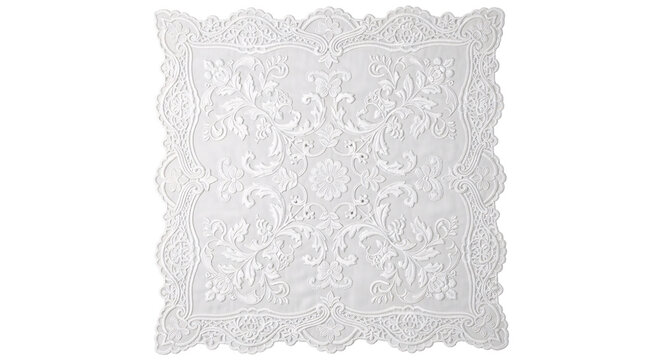 White lace decorative tablecloth with floral vintage pattern.
