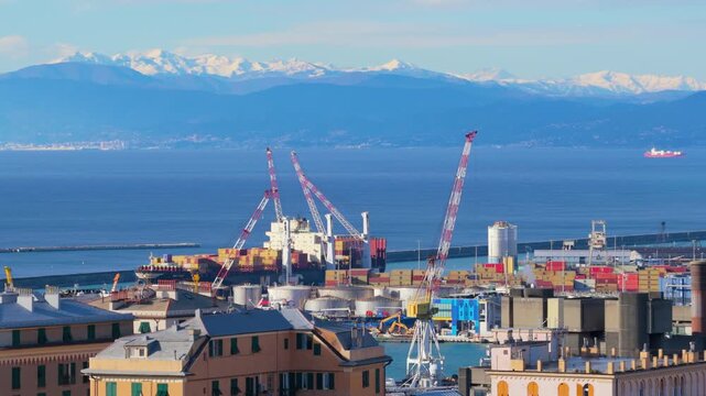 Aerial panoramic view of the port in Genoa, Italy