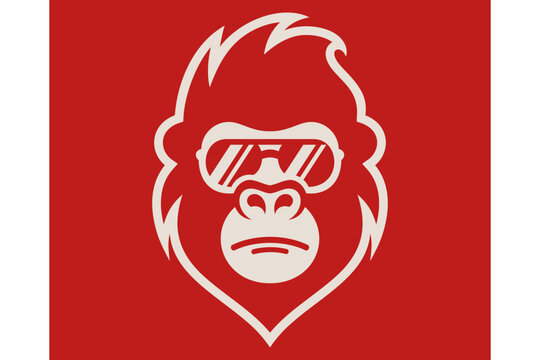 Cool Gorilla with Sunglasses Vector Logo: Minimalist Ape Head Mascot Design for Urban Brand Identity