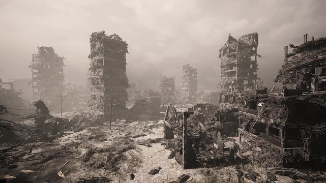 Individuals scavenging for useful metals and electronics among debris, Gritty scene of survival where people gather scraps at dusk using improvised tools