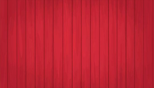 Red wooden plank wall background with vertical boards texture. Vector illustration. Modern surface for design projects, banners, posters, advertising, branding and product presentation backgrounds.