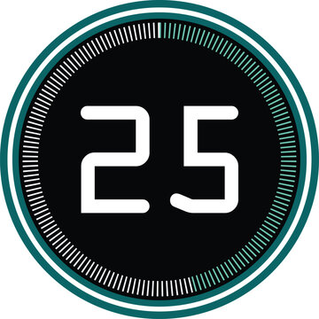Countdown timer with number 25 digital clock face with seconds modern graphic for time management and performance concept