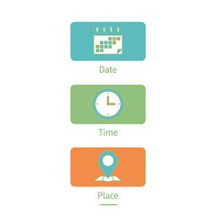 Fototapeta premium Date, Time, Place Icons: Calendar, Clock, Map Pin - Planning Concept