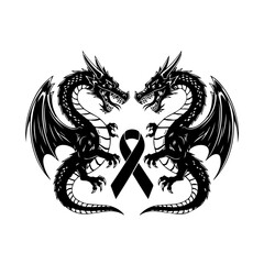Fototapeta premium Powerful Black Dragon Design Embracing Awareness Ribbon for Support and Resilience