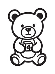 Fototapeta premium Cute Teddy Bear Holding a Number Four Block Illustration.