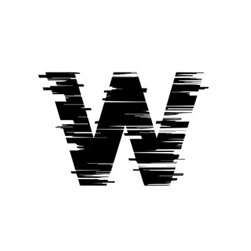 Abstract Black Letter W Icon with Digital Glitch Effect and Modern Typographic Distortion