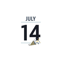 Obraz premium July 14th Calendar Date with Party Popper and Confetti Celebration