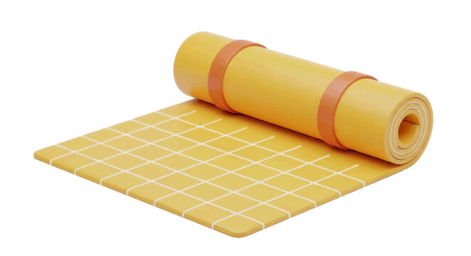 Vector illustration&nbsp;of yellow yoga mat with a grid pattern rolled up and on a transparent background