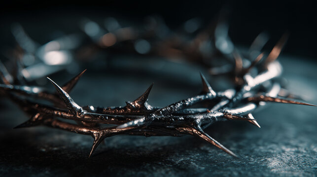 Crown of Thorns: The image is of a close-up, depicting a crown crafted from thorns. This poignant depiction may evoke feelings of reverence, struggle, and sacrifice.