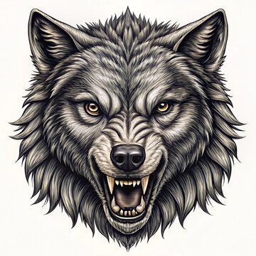  angry wolf head hand drawn ink sketch  engraving