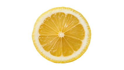 Bright yellow lemon slice with visible segments and rind, isolated on transparent background