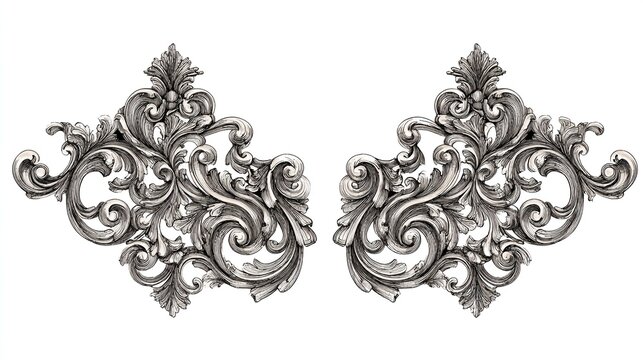 Intricate rococo floral arabesque swirl pattern set in silver