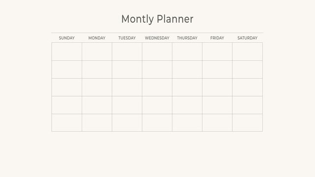 Minimal monthly calendar planner animation loop on neutral background