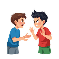 Fototapeta premium Two angry boys arguing, conflict between children, childhood dispute, disagreement