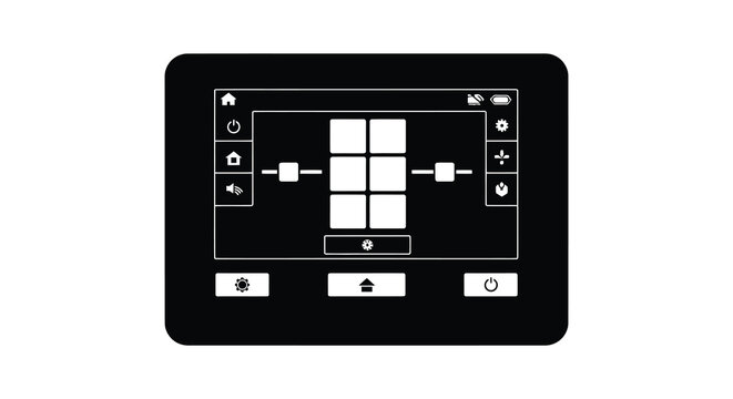 Black touchscreen display with a grid interface demonstrating a modern silhouette