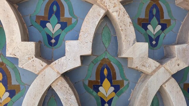 Traditional Moroccan geometric tile pattern close-up, - Traditional Moroccan zellige geometric tile pattern colorful close-up background texture