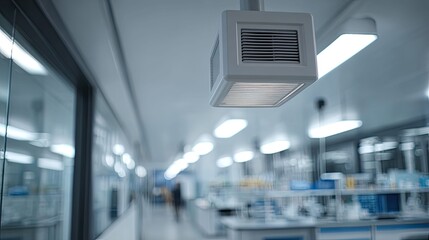 Advanced air filtration and ventilation system maintaining a sterile environment in a modern laboratory for scientific and medical research, ensuring clean conditions
