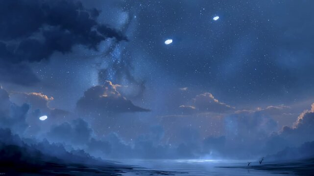 Enchanting Night Sky - A Symphony of Shooting Stars and Celestial Light.