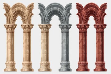 Obraz premium Set of three decorative marble archways featuring classical pillars and intricate carving