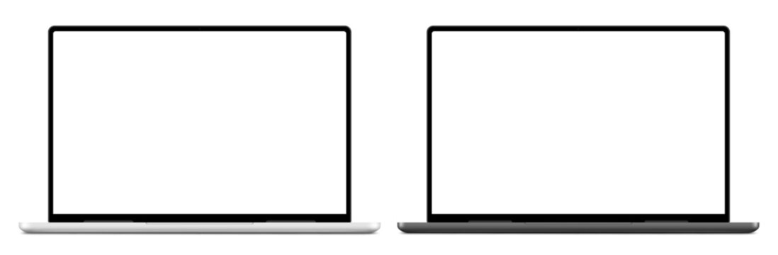 Realistic Laptop Mockup Front View with Blank Screen and Soft Removable Shadow isolated on Png Background	