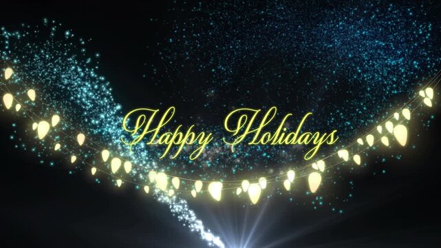 Animation of happy holidays text over light spots