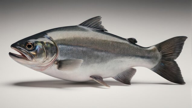 Silver Chum Salmon Fish Sculpture with Open Mouth.