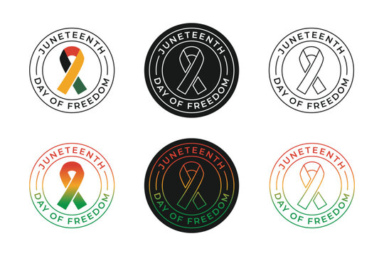 Juneteenth ribbons feature various styles celebrating freedom and independence with diverse color palettes