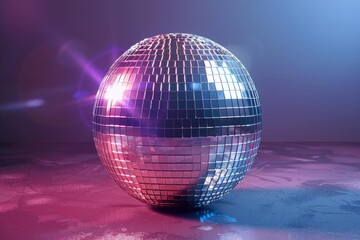 Obraz premium Classic disco ball is reflecting pink and blue lights on a dance floor, creating a vibrant party atmosphere