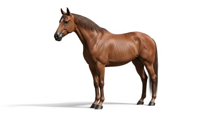 Fototapeta premium Brown standing horse side view isolated on white background