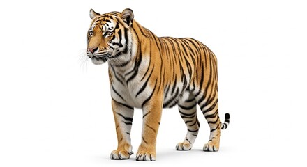 Obraz premium Tiger standing profile isolated on white background