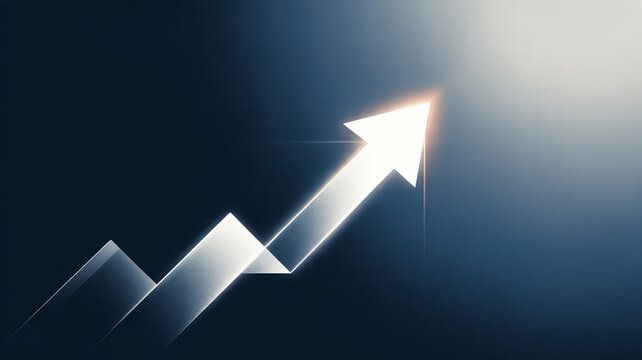 Upward arrow graph on dark background, business growth and success concept, financial progress, investment and analytics, modern minimal composition with copy space