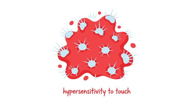 Medical, health, and wellness illustration, hypersensitivity to touch concept, red skin vector icon, allergy symptom