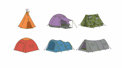 Camping tents collection in various styles on white background © Pemburu
