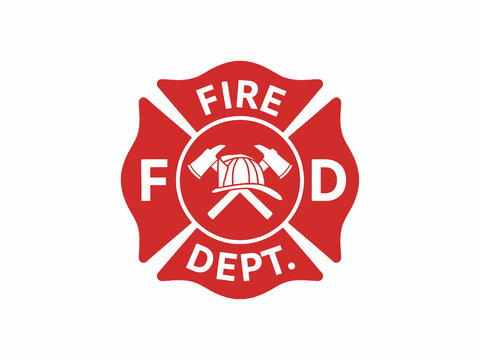 Fire Department Maltese Cross Emblem with Crossed Axes and Helmet