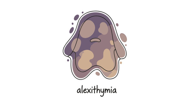 Alexithymia, emotional expressionless face, purple beige blob, mental health symbol, vector icon