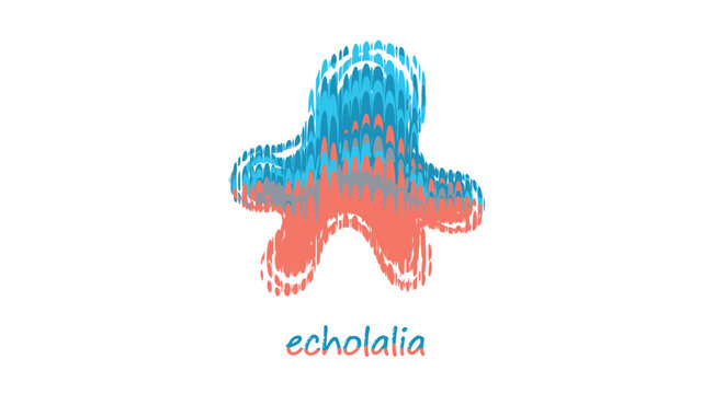 Abstract art, colorful starburst shapes, echolalia text, blue and orange hues, vector graphic