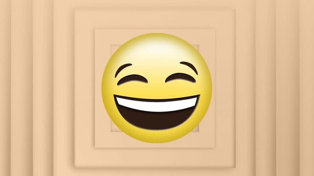 Animation of smiley emoji icon over yellow squares pattern background