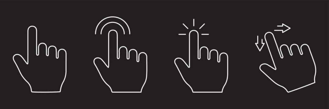 Click cursor and hand pointer icon set vector &ndash; modern UI UX click symbol collection for website navigation, button action, mobile app interface and web design. Vector icon hand tapping finger gesture