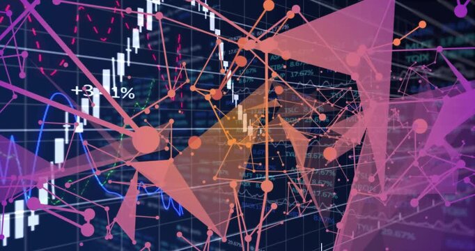 Thin neon-orange lines emerging on grid initiating mesh forming candlesticks tracking market trends