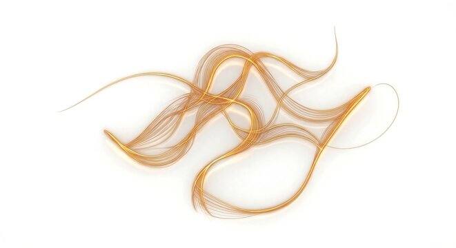 Abstract Golden Flowing Lines Isolated on White Background with Silk Texture and Elegant Curves