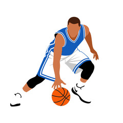 Naklejka premium Basketball Player Dribbling Ball, Dynamic Action Sport Illustration