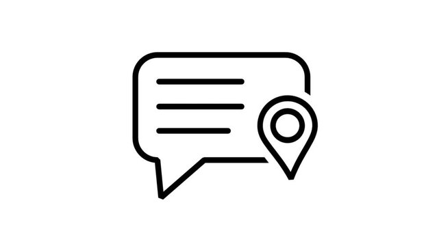 Clinic Location Pin Line Motion Icon. Animated speech bubble with a location pin representing hospital finder, clinic navigation, and medical services.