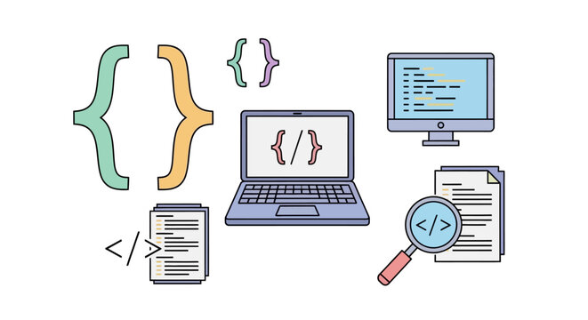 Computer coding programming software development.