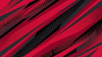 Fototapeta premium Dynamic abstract background of red and dark gray diagonal stripes with halftone dot texture