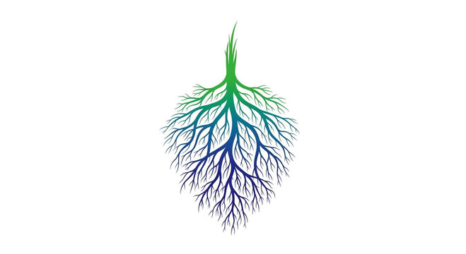 Abstract Blue Green Tree Root System - Organic Foundation and Growth Vector Illustration